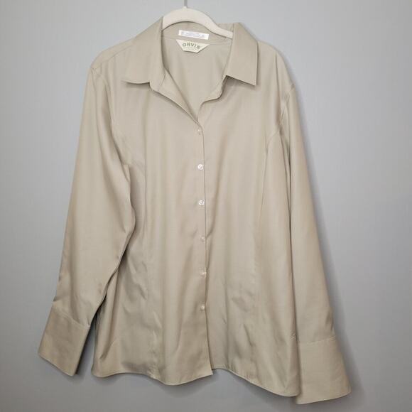 Orvis shirt women's size 18 100% cotton pale green button up l/s non-wrinkle top - Picture 2 of 10